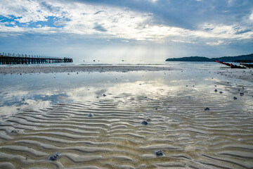 Wall Mural - beautiful seascape in the morning, sandy beach, blue sky