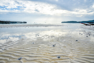 Wall Mural - beautiful seascape in the morning, sandy beach, blue sky