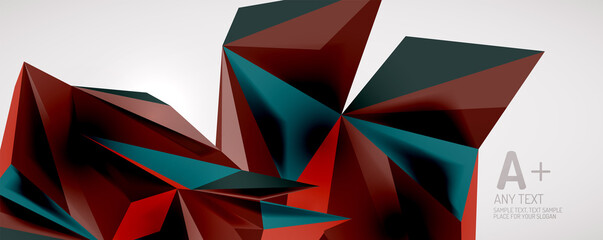 Vector triangle geometric backgrounds. Low poly 3d shape on light backdrop. Vector illustration for covers, banners, flyers and posters and other designs