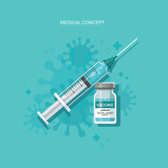 vaccine vial and syringe. injection. Isolated vector illustration