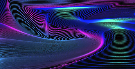 Wall Mural - colorful neon modern background. abstract glitched texture with gradient vibrant bright wavy lines.