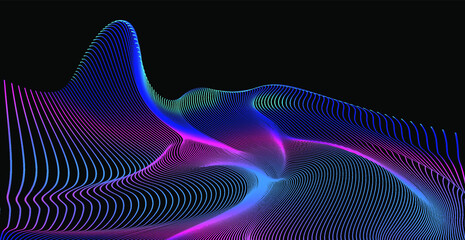 Wall Mural - colorful neon modern background. abstract glitched texture with gradient vibrant bright wavy lines.