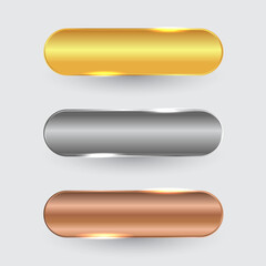 Set of collection luxury and elegant vector button with gold, silver, and bronze color. Shiny and glowing shapes blank template can use for banner, app, website