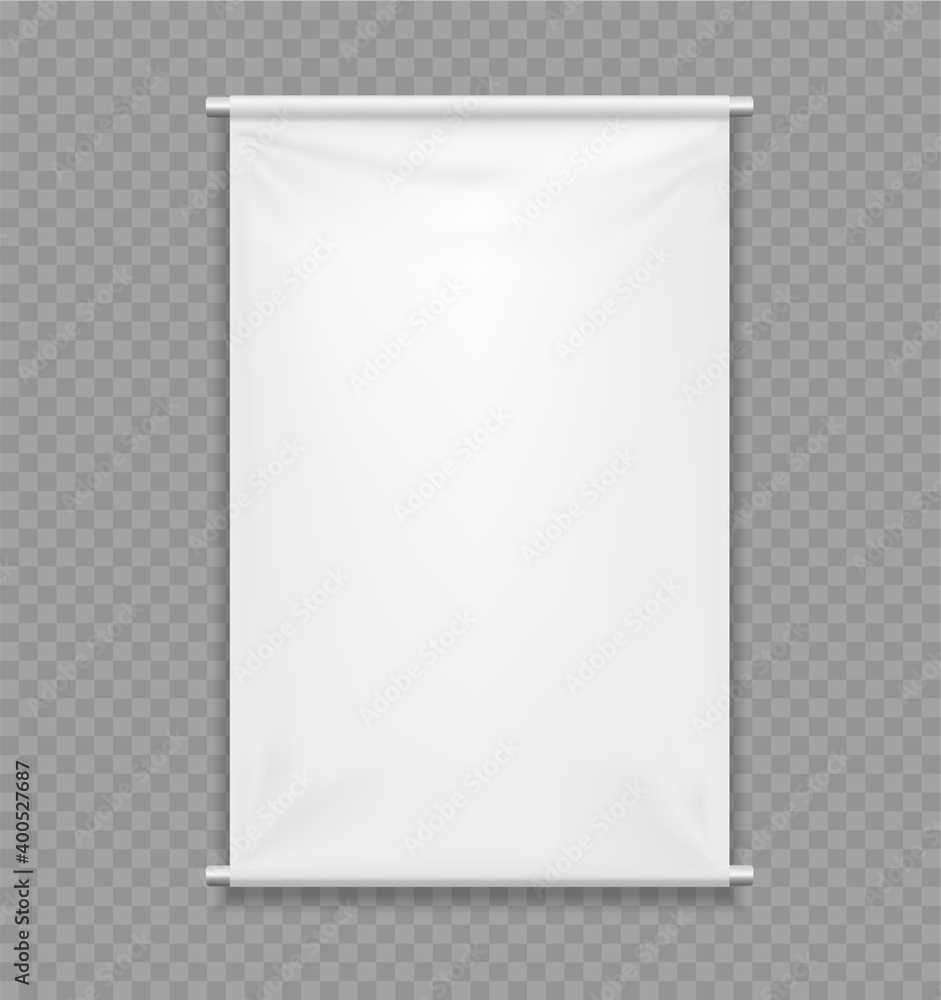 Vector realistic textile banner. Empty Mockup. White blank template for ...