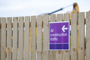 Site traffic direction sign at construction site