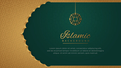 Islamic Arabic Ornament Pattern Green Luxury Background with Copy Space for Text