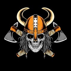 Wall Mural - viking skull with armor vector artwork