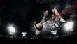 © Andrey Burmakin - Man in action of high jump. Sports banner