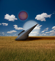 Wall Mural - UFO crash in empty field