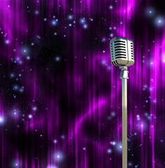 Classic Microphone with Colorful Curtains