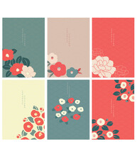 Japanese Background Vector. Peony Flower Background. Camellia Floral Decoration With Wave Pattern.