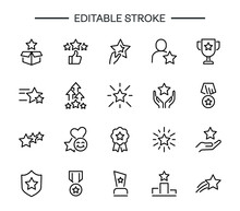 Star Editable Icon Set Ranking Line Sign Graphic Design Element First Place, Star, Rating,  Winner, Medal, Award  Outline Symbol, Cup, Pedestal, Medal, Diploma