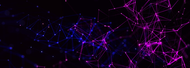 Leinwandbilder - Abstract polygonal space with connecting dots and lines. Dark background. Connection structure. 3d Widescreen
