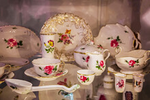Meissen,Saxony, Germany.  17.02. 2019, Beautiful Luxury Meisson Porcelain Tea Set Very Close In Detail