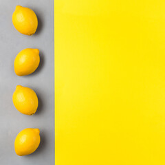 Wall Mural - Colors of year 2021, yellow paper and gray concrete texture, fresh lemons on gray background, square