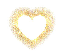Gold Glitter Heart On White Background. Valentine's Day Design Template For Card, Poster, Invitation, Flyer, Gift, Cover. Vector Illustration.