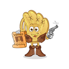 Wall Mural - baseball glove cowboy holding gun and wanted poster illustration. character vector