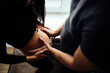 © kariochi - Affectionate pregnancy photo shoot at home. Spouses are waiting for the baby.