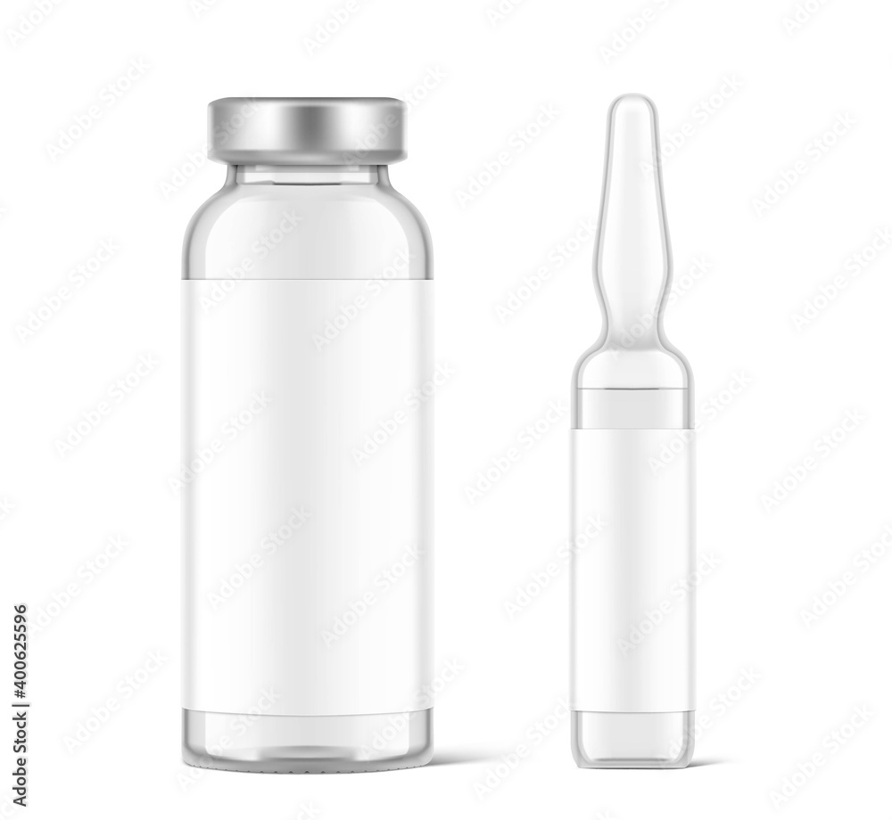 Download Transparent Glass Ampule And Bottle For Vaccine Injections Mockup Vector Illustration Isolated On White Background Can Be Use For Medicine Cosmetic And Other Ready For Your Design Eps10 Wall Mural Realstockvector