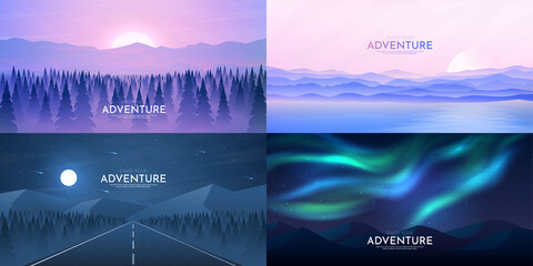 Wall Mural - vector illustration. landscapes collection. flat cartoon polygonal concept. web template. modern fut