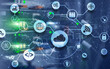 © Funtap - Connection Network Project 2020. Mixed Media Graphics on Virtual Screen Data Center. Cloud Computing.