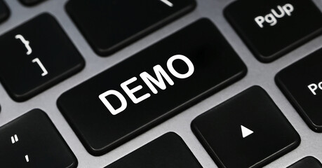 DEMO word on a keyboard. Programming and IT concept.Agile concept