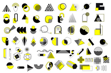 Aufkleber - Memphis geometric shapes. Trendy graphic element. Different shape funky graphic silhouette for design.