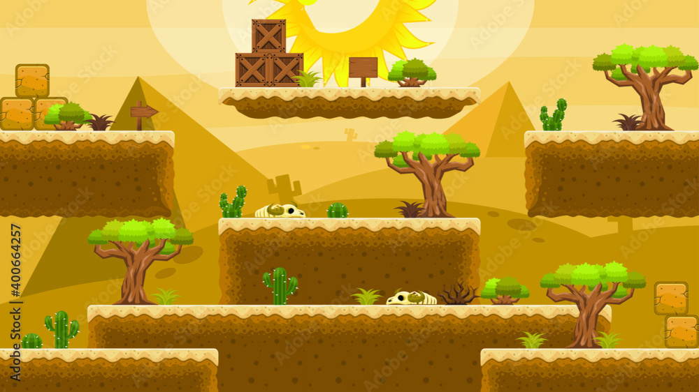 Desert side scrolling platformer game tileset Stock Vector | Adobe Stock