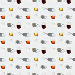 Wall Mural - Seamless regular creative pattern with glass of white, red and rose wine