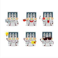 Sticker - Box of sardines cartoon character with various types of business emoticons