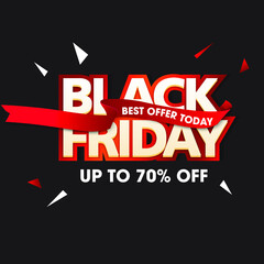 Wall Mural - Black Friday banner template with red ribbon. Discount. Eps10 vector illustration.