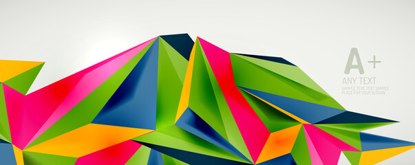 Vector triangle geometric backgrounds. Low poly 3d shape on light backdrop. Vector illustration for covers, banners, flyers and posters and other designs