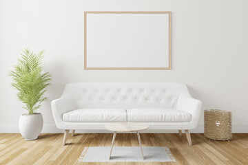 sofa in the room with a picture frame on the wall