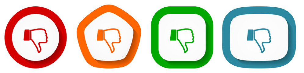 Aufkleber - Dislike vector icon set, flat design buttons on white background
