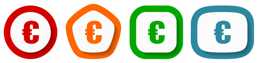 Aufkleber - Euro vector icon set, flat design buttons on white background