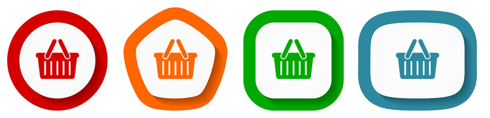 Poster - Shopping basket vector icon set, flat design buttons on white background