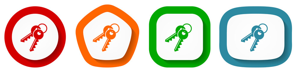 Leinwandbilder - Keys vector icon set, flat design buttons on white background