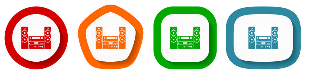 Poster - Music, stereo equipment vector icon set, flat design buttons on white background