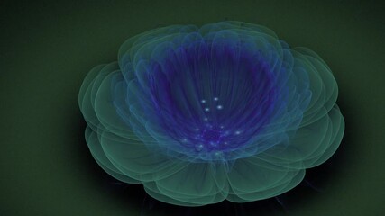 Wall Mural - Abstract video with moving green blue fractal flower