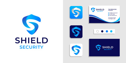 Wall Mural - Shield logo initial letter S and business card design template inspiration