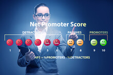 Net Promoter Score NPS Concept With Businesswoman Pressing Virtu