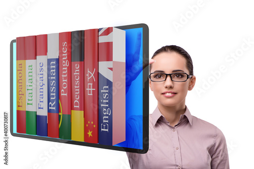 Foto Online language learning with businesswoman