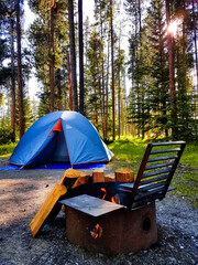 tent in beautiful camp site in canada
