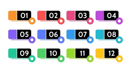 Fototapete - Bullet points, info markers. icon arrow set. Number Flags 1 to 12 Flat design list, button, isolated vector. infographic illustration.