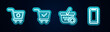 © vector_v - Set line Refresh shopping cart, Shopping with check mark, basket and Smartphone, mobile phone. Glowing neon icon. Vector.
