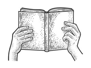 Book in hands sketch raster illustration