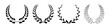 © meranda - Set black silhouette circular laurel foliate, wheat and oak wreaths depicting an award, achievement, heraldry, nobility on white background. Emblem floral greek branch flat style