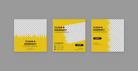 Sticker - Set of Cleaning Service Post Template,  Editable Square Banner Ads, Social Media Post, Electronic Media Vector Illustration