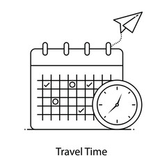 Poster - 
Travel time flat outline concept icon, calendar reminder 
