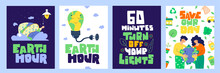 Earth Hour Banner Set. Planet Earth Day. Turn Off Your Light. 60 Minutes.